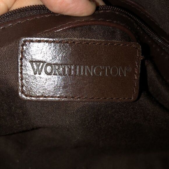 Worthington Chocolate Brown Genuine Leather Satchel Sewn Edges Twisted Handles - Picture 13 of 16
